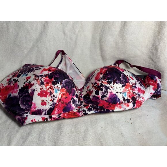 Torrid Womens Plus Size Push Up Plunge Bra Purple Mauve Skull Floral 46B - Picture 2 of 11